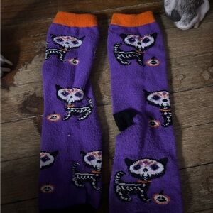 Purple and Orange Cat Skeleton Socks